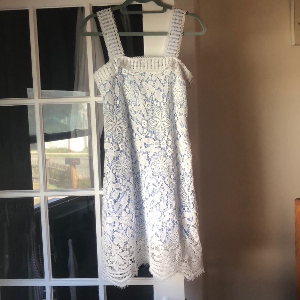 Lord and Taylor Seersucker Dress with Lace overlay